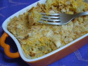 Patatas y coliflor con crema de zanahorias al gratén